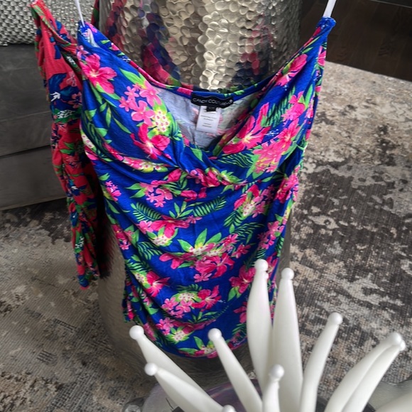 VINTAGE CANDY COUTURE HAWAIN BEACH TOPS PULL ON BUILT IN BRA SIZE LARGE - Picture 14 of 15